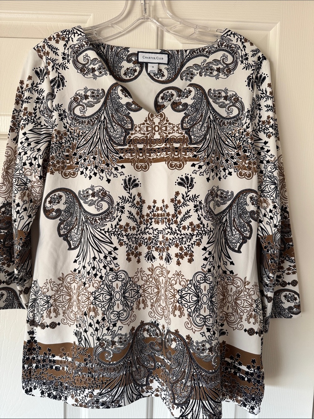 Charter Club Cream Scoop-Neck Paisley & Floral Print Tunic